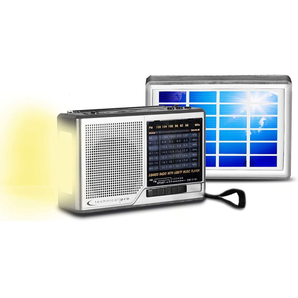 Technical Pro Solar Powered AM/FM/SW Radio Portable Speaker, Rechargeable